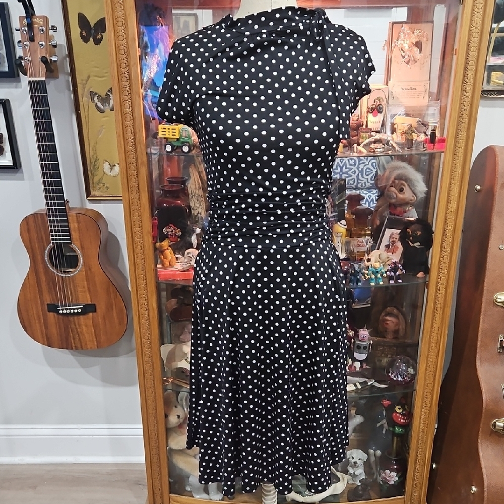 Folter Polka Dot Black Dress Medium Pinup